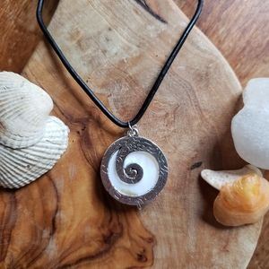 Handmade Leather Necklace w/ Ocean Wave Pendant